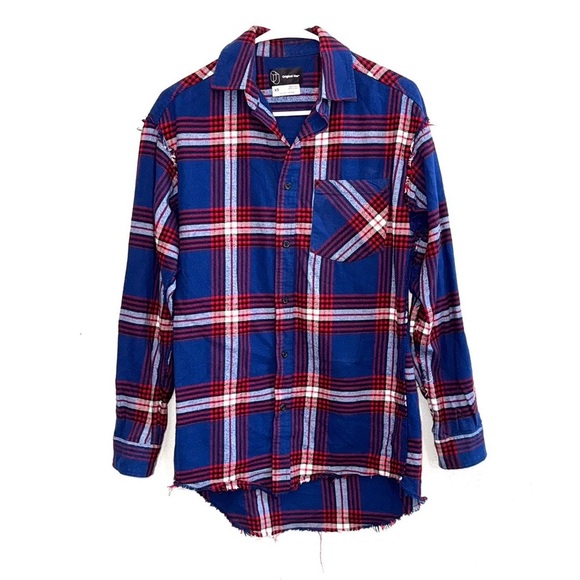 Original Use Plaid Long Sleeve Button Down Flannel Shirt Long Line Size XS - Picture 1 of 6